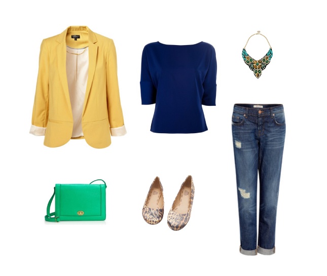 Isabella sugere look com blazer amarelo, blusa azul e jeans