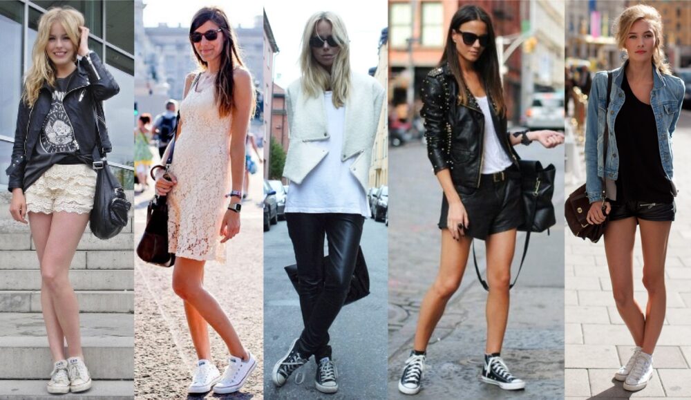 calça de couro com all star