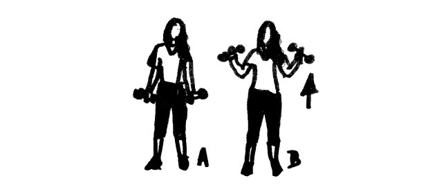 Desenho de uma pessoa fazendo treino de força para os braços.