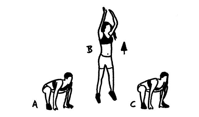 Desenho de mulheres fazendo o agachamento com pulo
