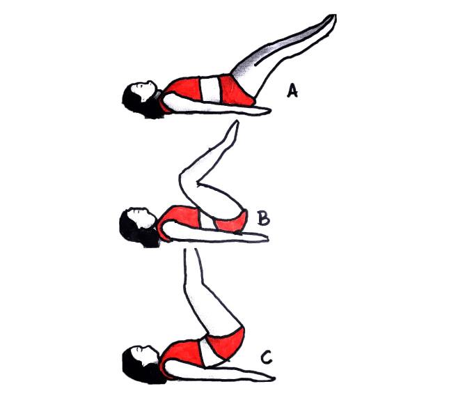 Desenho de mulher fazendo exercícios para perna e abdomen.