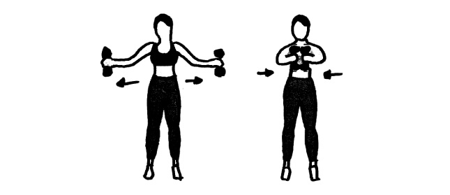 Desenho de duas mulheres treinando com pesinhos.
