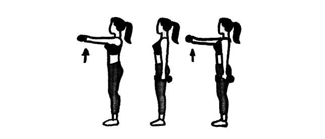 Desenho de três mulheres fazendo exercício com pesinhos.