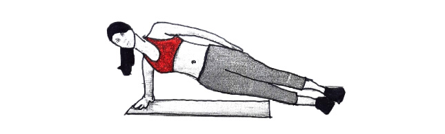 Desenho de uma mulher fazendo prancha lateral.