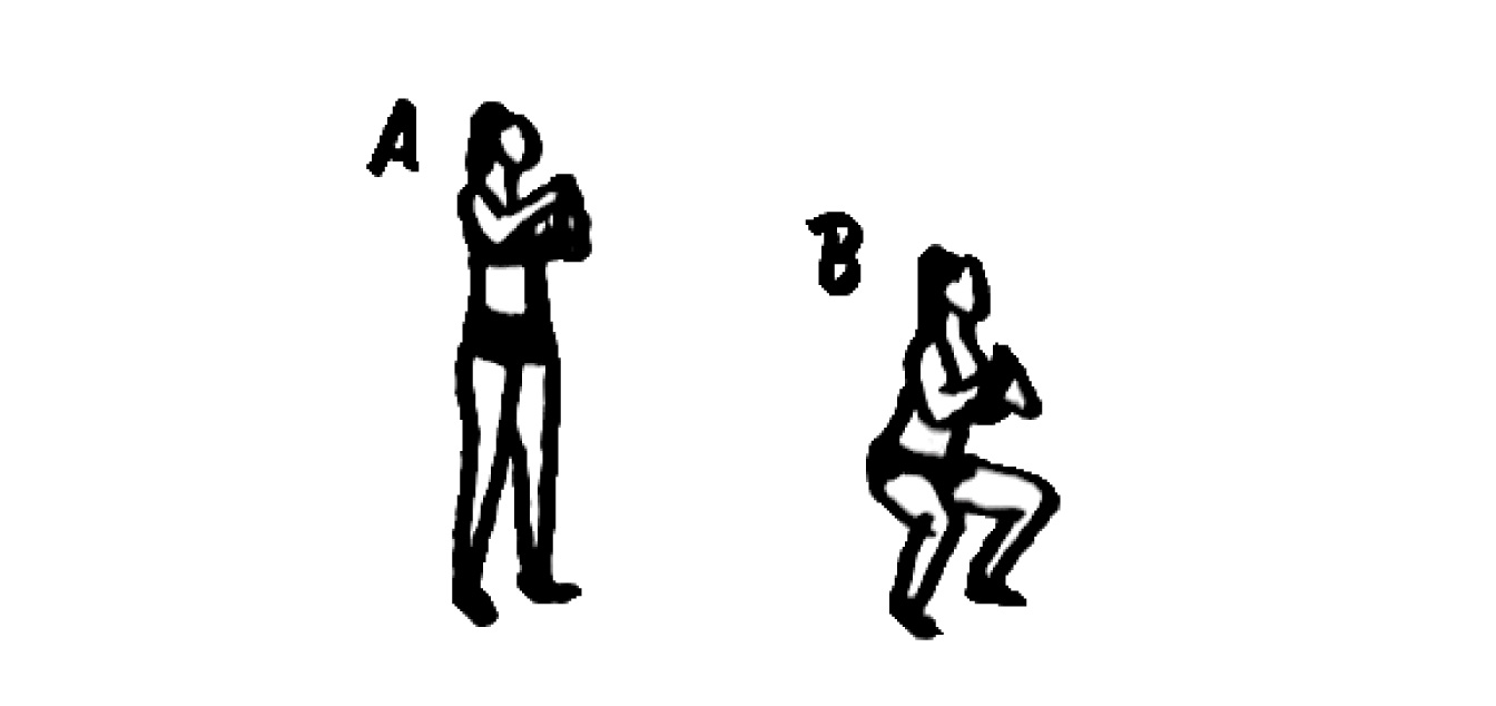 Desenho de uma mulher fazendo agachamento