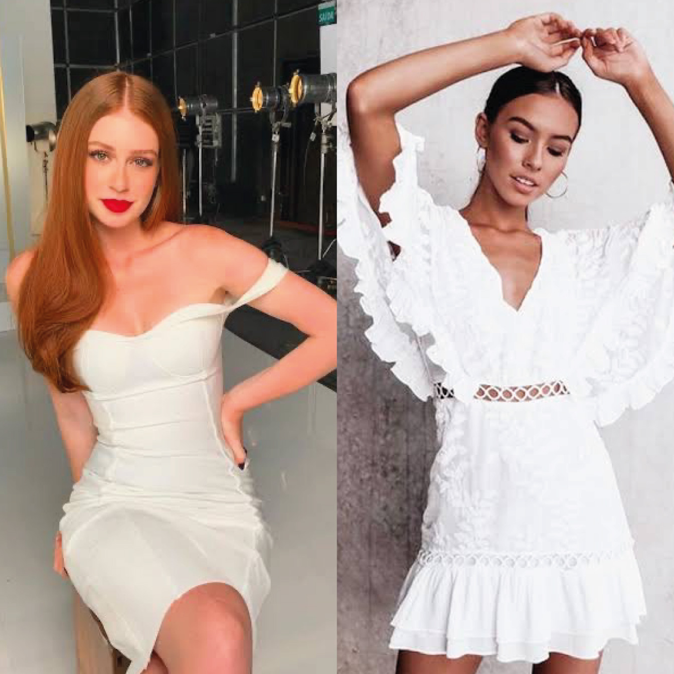 Duas mulheres usam vestidos brancos elegantes
