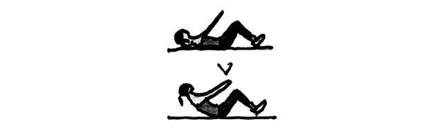Desenho da silhueta de uma mulher fazendo abdominal - treino para o corpo todo
