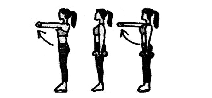 desenho de mulher fazendo elevação frontal alternada